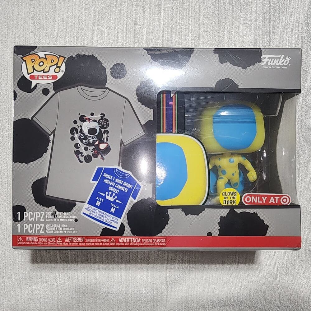 The spot medium shirt and glow in the dark funko figure